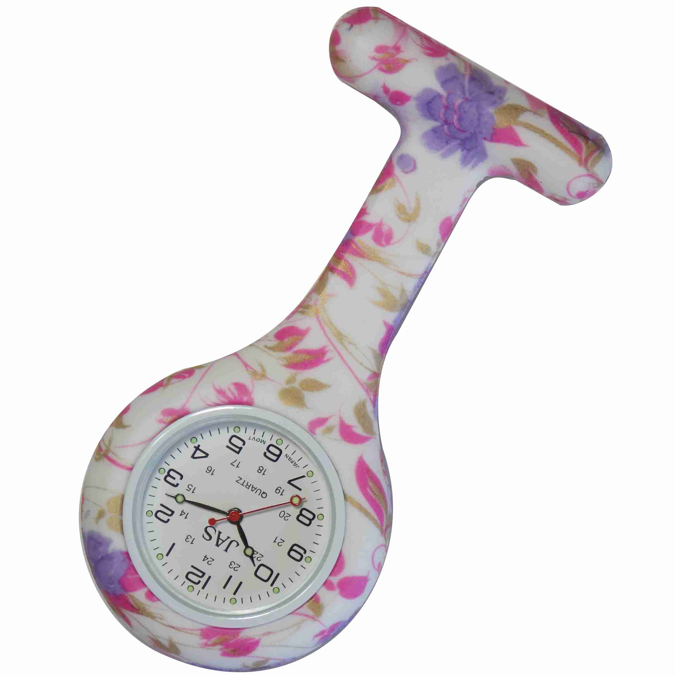 Nurse Pin Watch Silicone Printed Watercolor Flowers
